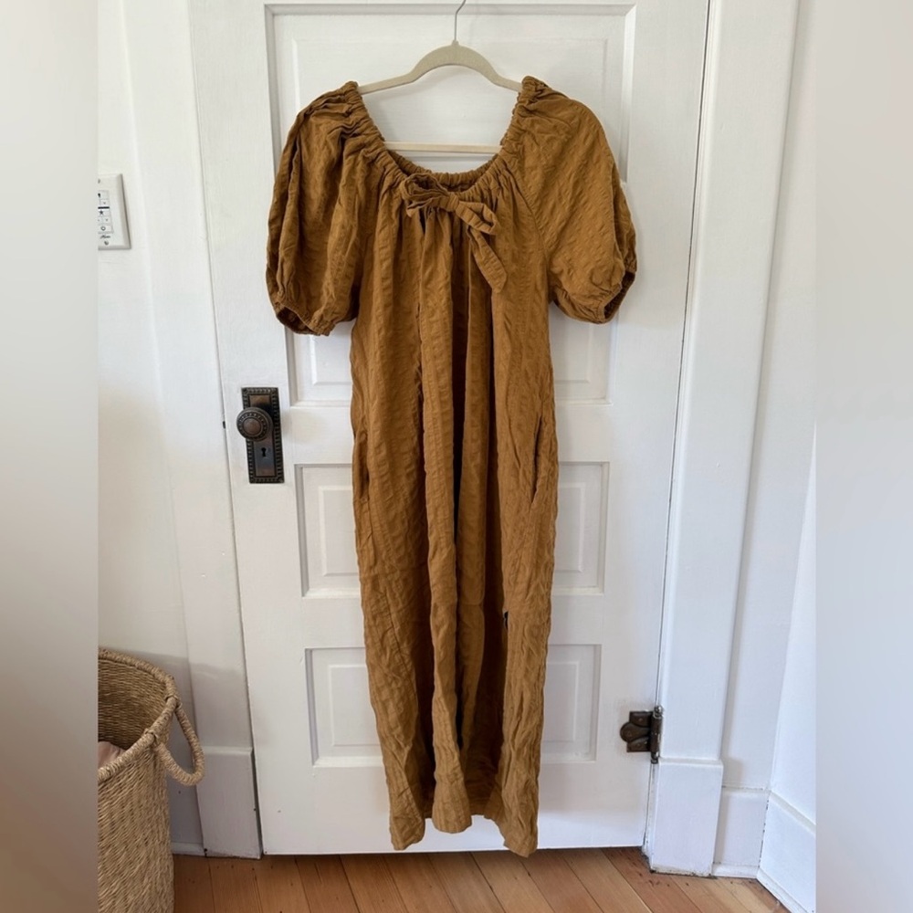 Free People Mustard Puff Sleeve Maxi Dress